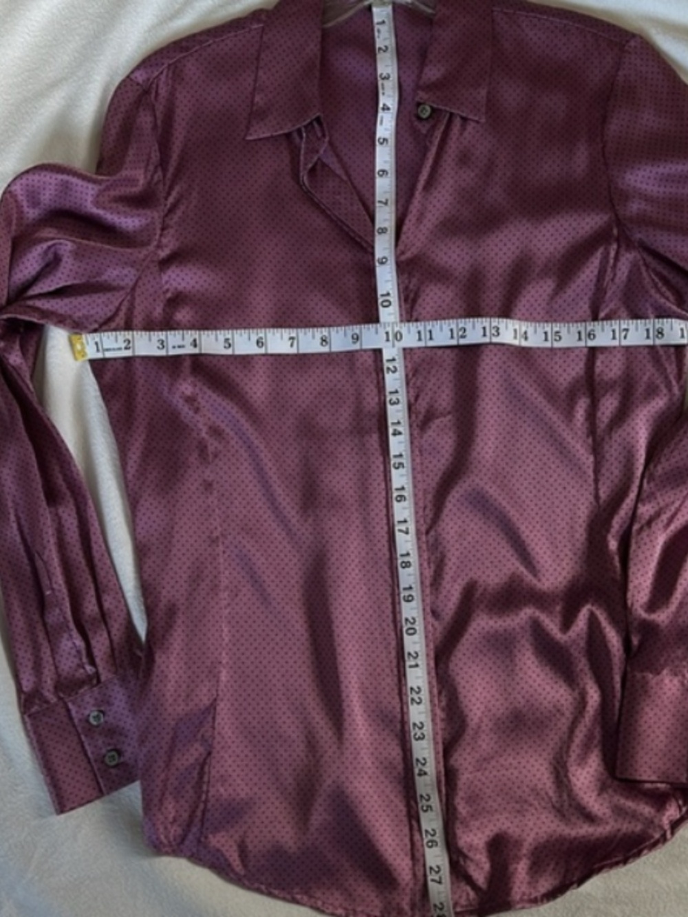Ann Taylor Mauve-Pink Silk Stretch Dot Button-Front Blouse - Picture 6 of 6